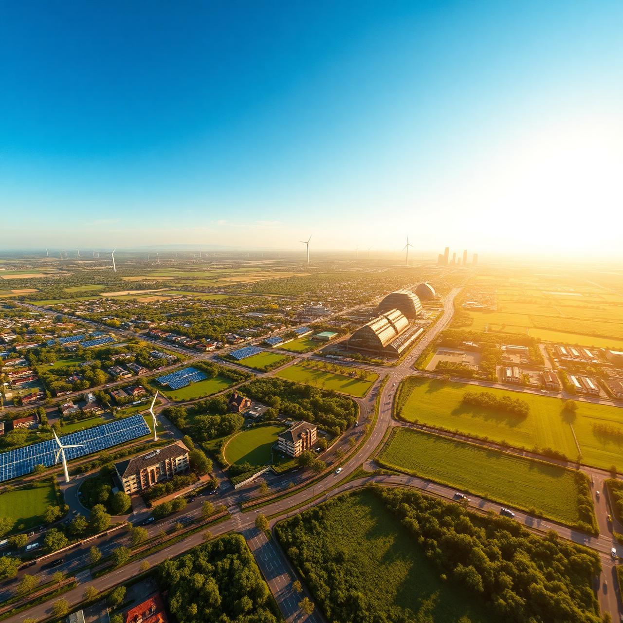 Aerial of a green smart city with sustainable infrastructure