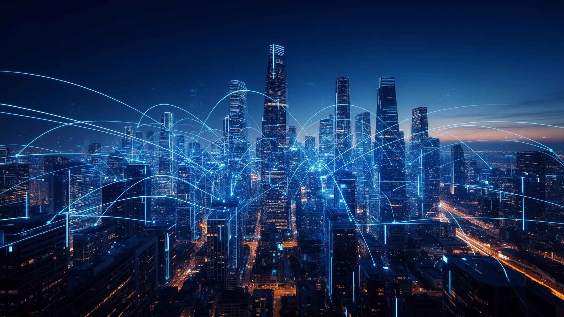 Modern Gulf city skyline with smart infrastructure at sunrise